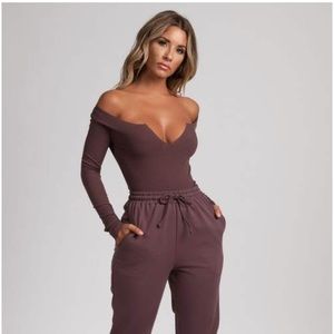 Meshki Ribbed Long Sleeve Bodysuit-Mauve